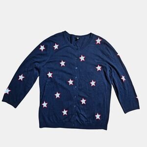 Talbots‎ Charming Star Print Cardigan Sweater L Button Front Cotton Rayon AOP